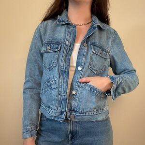 GAP 100% cotton denim jacket pink flannel lined button up with pockets size S